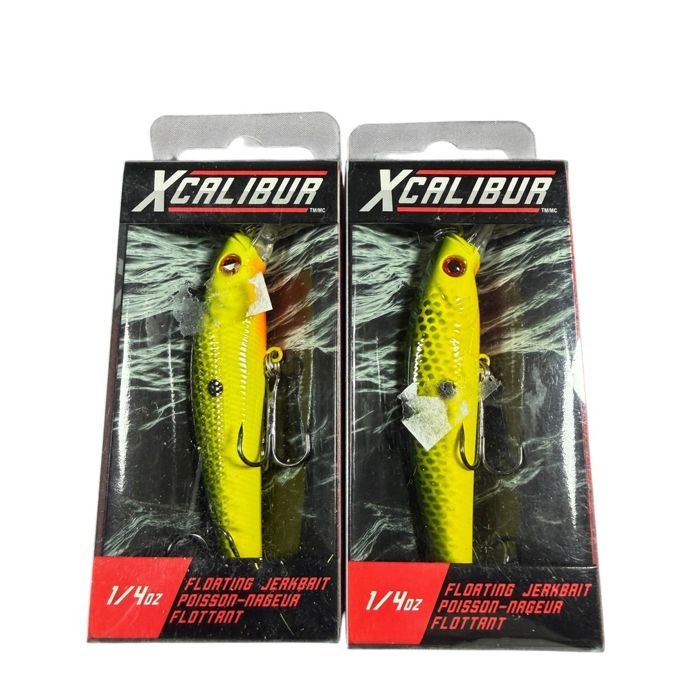Lot of 2 XCalibur Floating Jerkbait 1/4oz 3" Chartreuse Perch Lures XTRFJBS08
